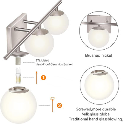 New Bathroom Vanity Light Fixtures 3 Lights Brushed Nickel Glass Shade Modern Wall Bar Sconce Over Mirror