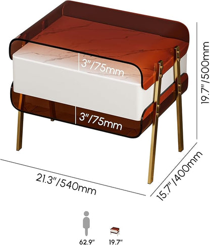 homary Modern Lighted Nightstand with Wireless Charging Station, Acrylic Shelves and Motion Sensor LED – Smart Bedside Table with Leather Drawer and Stainless Steel Legs