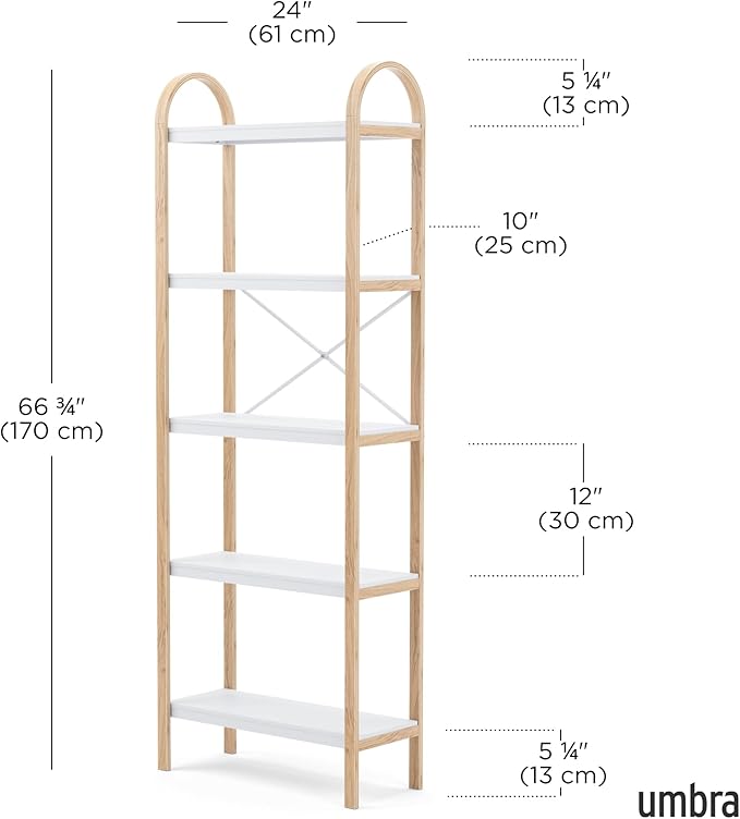 Umbra Bellwood Five-Tier Shelf Bookcase Display with 5 Shelves, White/Natural