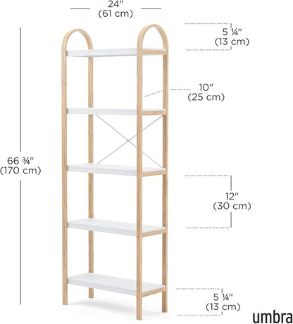 Umbra Bellwood Five-Tier Shelf Bookcase Display with 5 Shelves, White/Natural