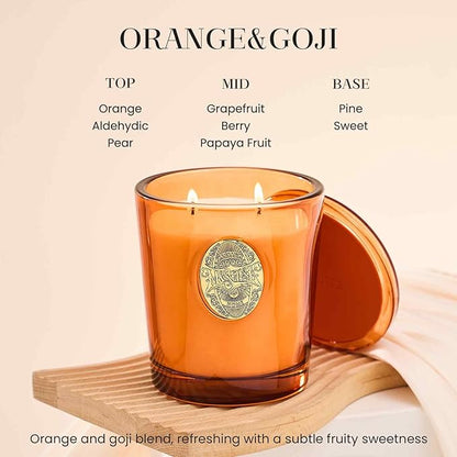 M&SENSE Large Two-Wick Soy Candle | Orange Goji & Neon Orange | 19.8 oz, 120H Burn Time | Luxury Scented Candle for Relaxation, Gifting, Home Décor | Ideal for Bedroom, Office, Party Ambiance