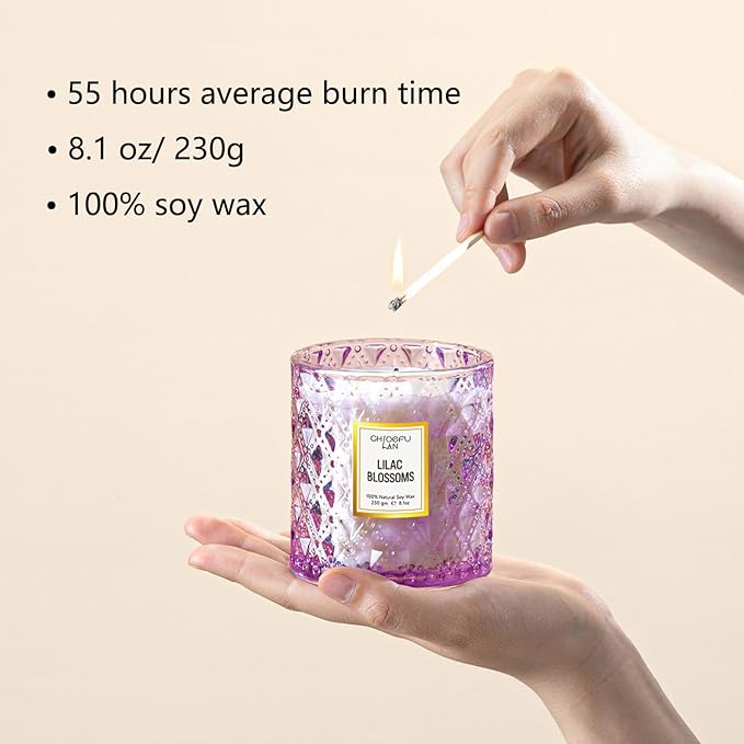 Chloefu LAN Lilac Blossoms Scented Candle, Highly Floral Fragranced Candle, Natural Soy Wax Candle Gift, Candles Gifts for Women, 55 Hours Long Burning, 8.1 oz