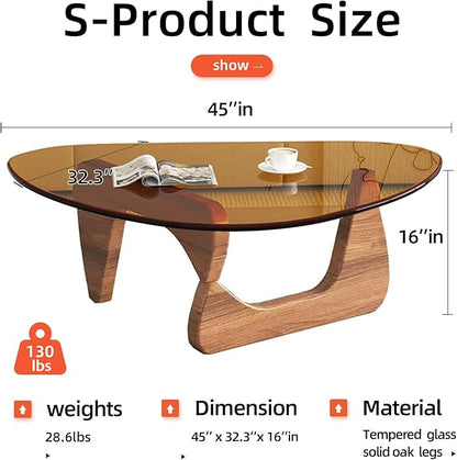 Mid Century Modern Glass Coffee Table, Coffee Table for Living Room, Elegant and Functional Coffee Tables,Suitable for Bedroom Living Room Reception Office Tables（Walnut/Brown，Large）