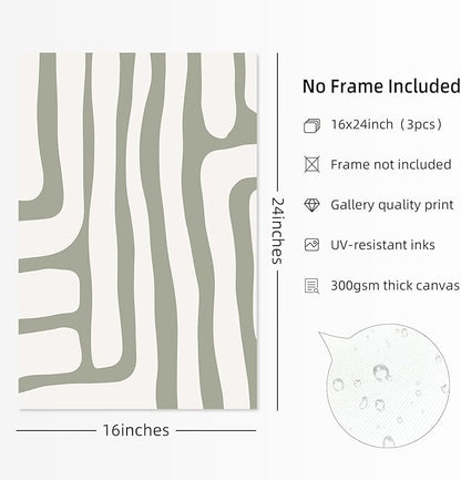 Minimalist Neutral Wall Art Decor Sage Green Boho Canvas Poster Abstract Modern Painting Wall Art Mid Century Beige Pictures Prints Gallery Line Wall Art for Bedroom 16x24 Inch Unframed Set of 3