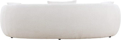 KEIKI 94" Boucle Half Moon Curved Sectional Sofa with 3 Throw Pillows, Modern Style 4-Seater Teddy Fleece Leisure Couch with Curved Backrest, Easy Assembly, for Apartment, Living Room, Bedroom, Whtie
