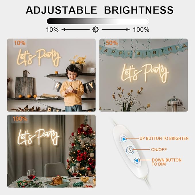 DIVATLA Let's Party Neon Sign for Decor, Large 23"X10" Light Up LED Signs for Birthday, Prom, Wedding Decoration, Celebrations, Warm White