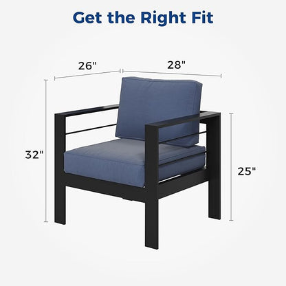 Wisteria Lane 2 Pieces Patio Furniture Aluminum Outdoor Chair , All-Weather Outdoor Chair, Black Metal Chair with Blue Cushions