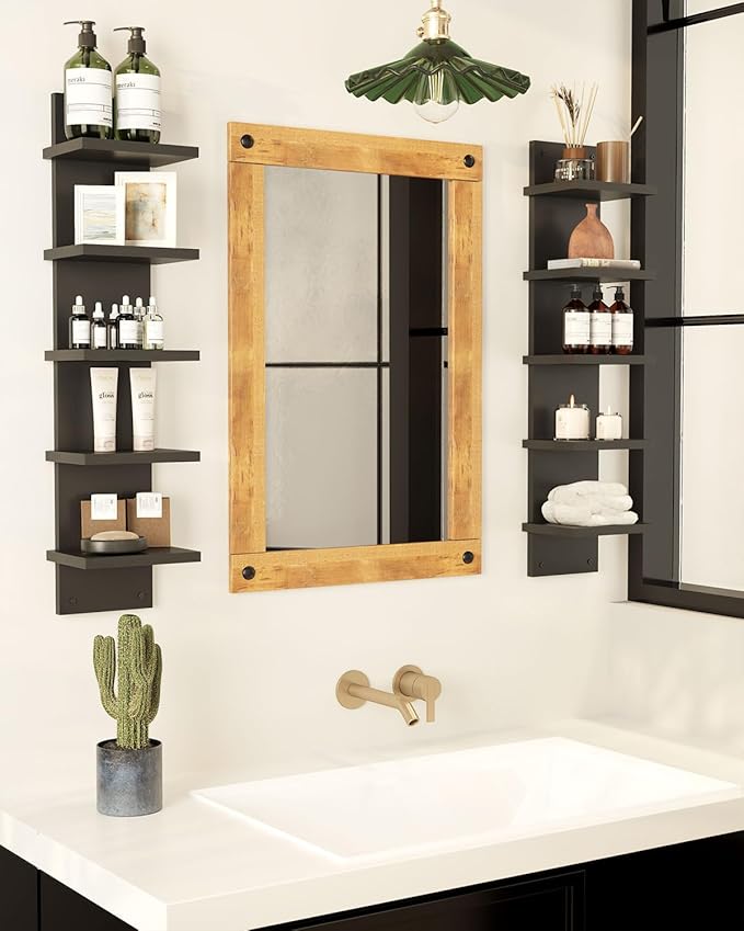 IBUYKE 5 Tier Wall Shelf Unit,Black Vertical Shelf,Floating Storage Shelf,Decorative Wall Mount Vertical Shelving for Home, Bedroom,Living Room,Office Decor WBC009B-2