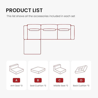 120.47‘’ Boneless Couch Cloud Modular Sectional Couches for Living Room, Oversize L-Shape Sofa with Deep Seat, Plush Corduroy 3-Seater with Ottoman, No Assembly Required