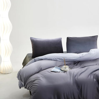 CLOTHKNOW Grey Silver Fluffy Full Size Comforter Sets Velvet Bedding Comforter Sets Soft Gray Comforter with 2 x Pillow Cases
