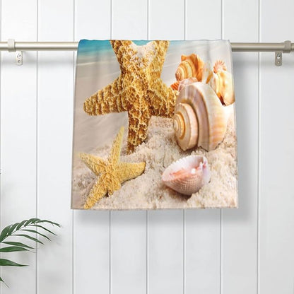 Coastal Hand Towels Set of 2 15.7x27.5 Absorbent Kitchen Guest Towels Ocean Starfish Seashell Beige Blue
