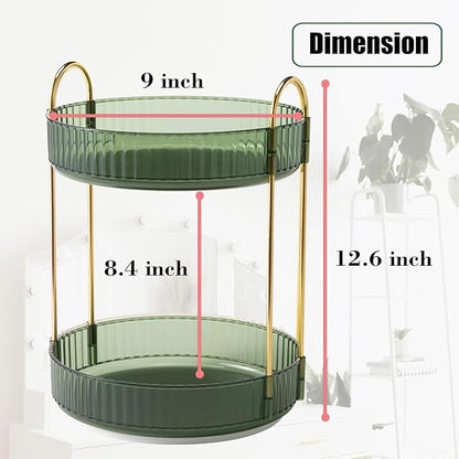 Rotating Makeup Organizer Countertop 2 Tier Lazy Susan Clear Skincare Perfume Storage for Bathroom Counter Vanity, Green Gold