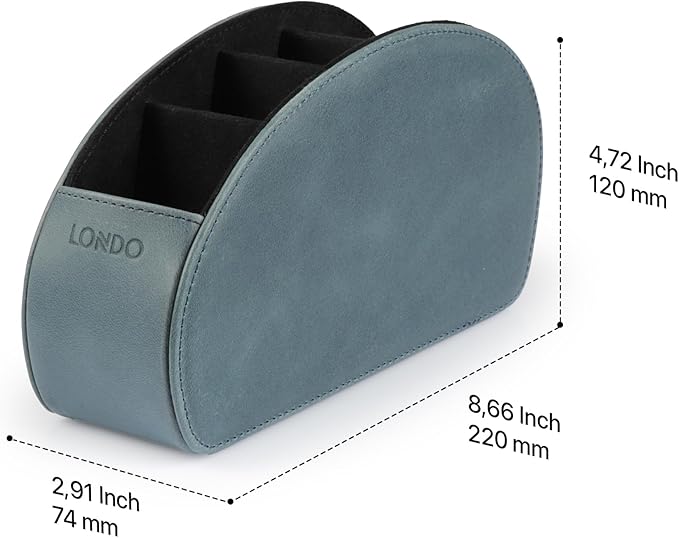 Londo Remote Control Holder with 5 Pockets - Store DVD, Blu-Ray, TV, Roku or Apple TV Remotes - Italian Genuine Leather with Suede Lining - Slim, Compact Living or Bedroom Storage