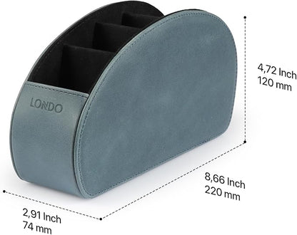 Londo Remote Control Holder with 5 Pockets - Store DVD, Blu-Ray, TV, Roku or Apple TV Remotes - Italian Genuine Leather with Suede Lining - Slim, Compact Living or Bedroom Storage