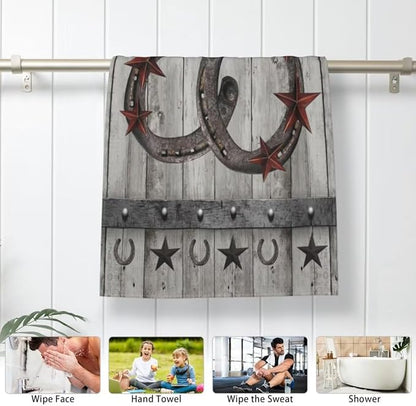 Texas Star Hand Towels Set of 2 Vintage Decorative Kitchen Towels, Western Horseshoe