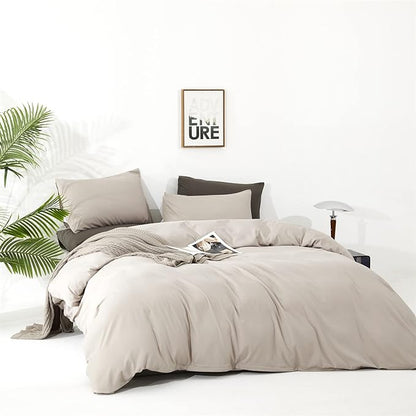 Pureant Beige Khaki Comforter Set Full Size Light Khaki Bedding Set 3PCS Solid Oatmeal Comforter Modern Soft Women Men Cream Coffee Bedding Light Taupe Full Size Quilts Cotton Champagne Bedding