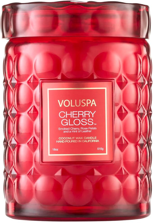 Voluspa Cherry Gloss Large Jar Candle, 18 oz, Coconut Wax Blend, Scented Candles for Home, 100 Hour Burn Time, Fruity Candle, Handcrafted in The USA