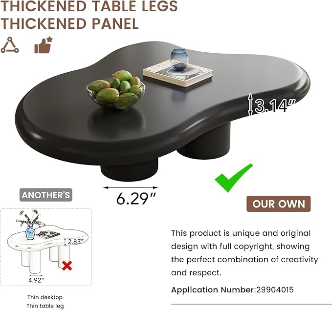 Cloud Coffee Table, Unique Irregular Shape, Modern Cute Living Room Fashion Coffee Table, Black