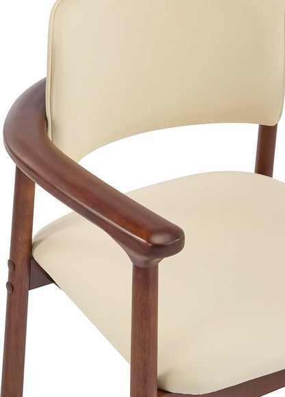 Christopher Knight Home Emeny Modern Faux Leather Upholstered Dining Chairs Set of 2, PU Kitchen Side Chairs with Wooden Frame, Living Room Comfy Reading Chair with Curved Backrest, Beige+Dark Walnut