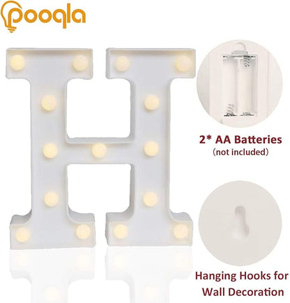 Pooqla LED Marquee Letter Lights Sign, Light Up Alphabet Letter for Home Party Wedding Decoration H