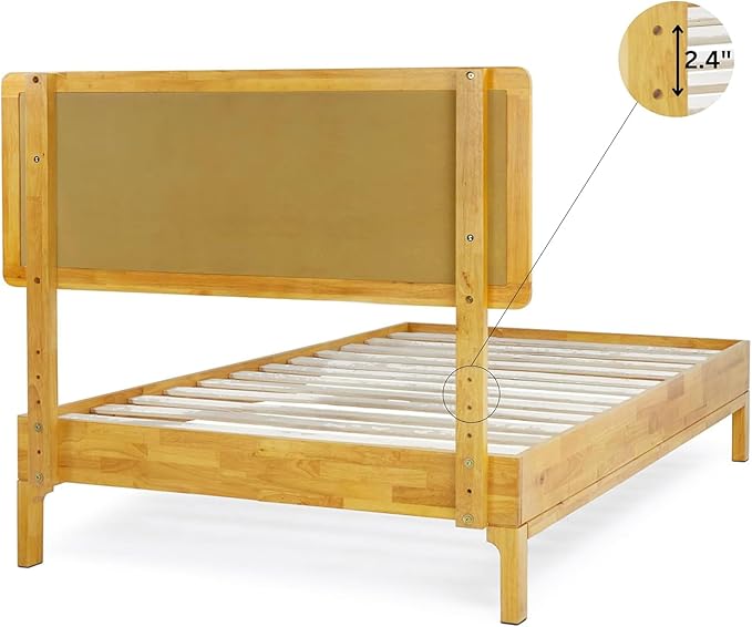 Bme Nipe 14 Inch Bohemian Bed Frame with Adjustable Woven Headboard - Rustic & Vintage Unique Style with Acacia Wood - No Box Spring Needed - Easy Assembly - Twin, Natural