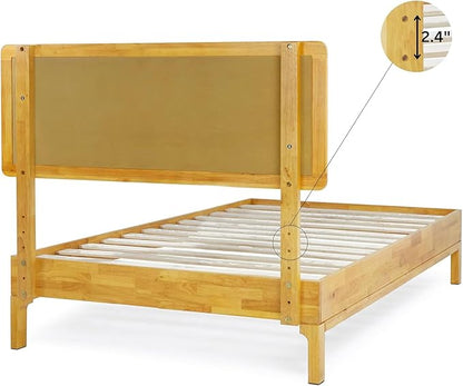 Bme Nipe 14 Inch Bohemian Bed Frame with Adjustable Woven Headboard - Rustic & Vintage Unique Style with Acacia Wood - No Box Spring Needed - Easy Assembly - Twin, Natural