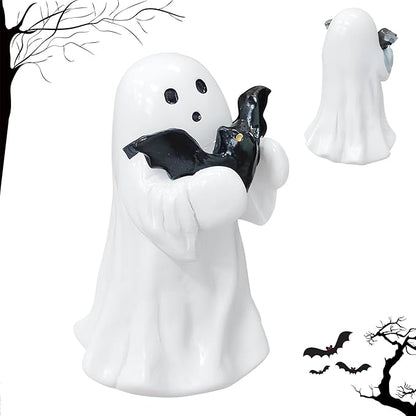 Halloween Ghost Figurine - Spooky Resin Ghost Statue, Hugging The Ghost of a Bat Ghost Halloween Decor Home Decoration Humorous Desktop Art Piece