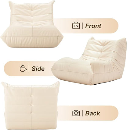 Hobestluk Giant Bean Bag Chair Lazy Floor Sofa, Fireside Sofa for Adults, Big Beanbag Faux Leather Armless Chair for Living Room Bedroom Dorm Office (Beige, Single)