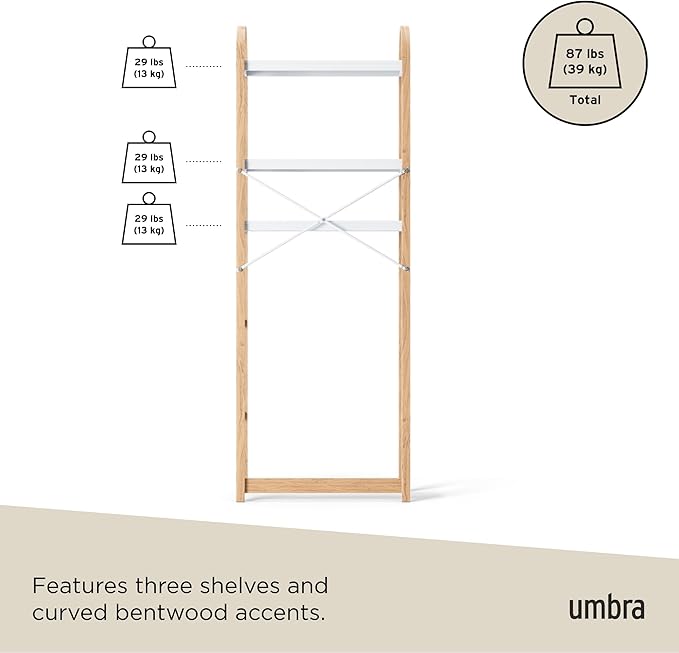 Umbra Bellwood Over-The-Toilet Shelf for Bathroom or Powder Room, White/Natural