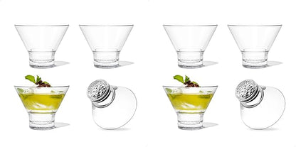 TOSSWARE RESERVE 8oz Stemless Martini Glass, SET OF 4, Premium Quality, Tritan Dishwasher Safe & Heat Resistant Unbreakable Plastic Cocktail Glasses, Clear (Pack of 2)
