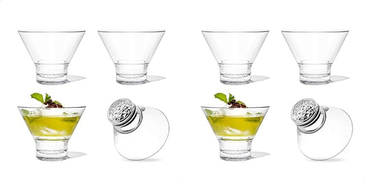 TOSSWARE RESERVE 8oz Stemless Martini Glass, SET OF 4, Premium Quality, Tritan Dishwasher Safe & Heat Resistant Unbreakable Plastic Cocktail Glasses, Clear (Pack of 2)