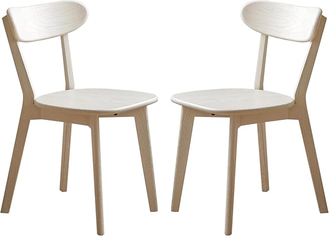 Oak Dining Chairs, Kitchen Chairs, 100% Solid Wood Modern Dinner Chair with Curved Backrest, Dining Room Chair for Kitchen, Living Room, Study (2PK, Cream White)