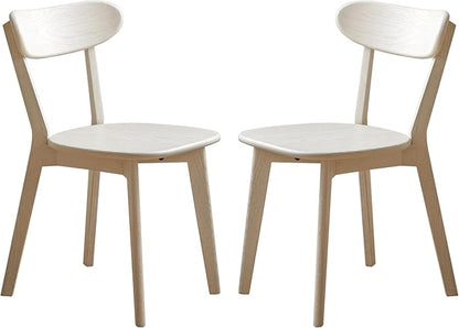 Oak Dining Chairs, Kitchen Chairs, 100% Solid Wood Modern Dinner Chair with Curved Backrest, Dining Room Chair for Kitchen, Living Room, Study (2PK, Cream White)