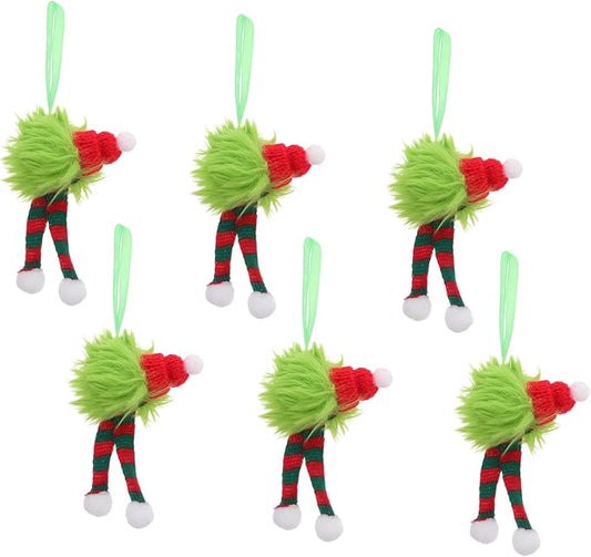 VILLCASE 6pcs Holiday Furry Christmas Decorations Plush Pom Pom Balls with Santa Hat and Striped Scarf Soft Long Plush Hanging Ornaments for Indoor Outdoor Seasonal Party Decor