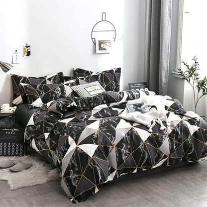 CLOTHKNOW Black Grey White Queen Comforter Set Marble Bedding Comforter Sets Soft Triangle Geometric Comforter with 2 x Pillow Cases
