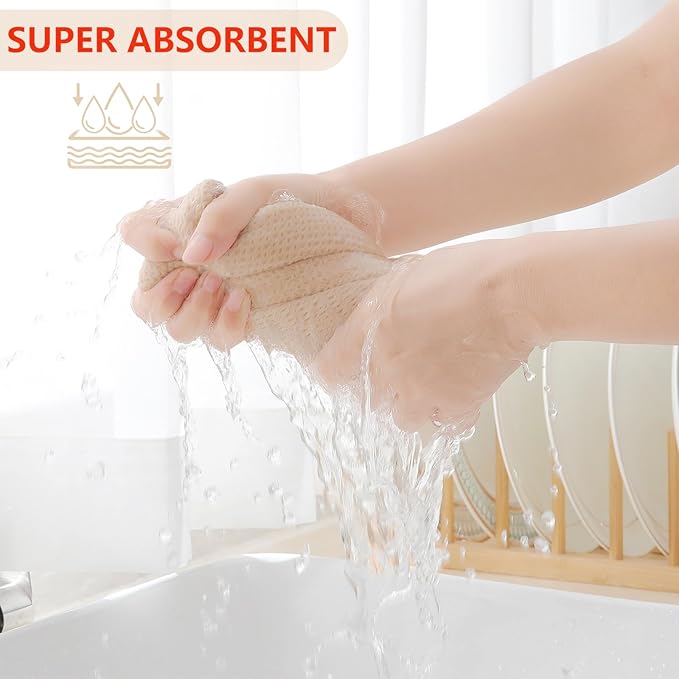 Homaxy 100% Cotton Kitchen Towels and Dishcloths Set, Large 12 x 12 Inches and 20 x 28 Inches, Set of 8 Bulk Kitchen Towels Set, Ultra Soft Absorbent Dish Cloths for Washing Dishes, Beige