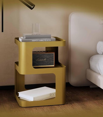 XIV Side Table, Small End Table, Modern Nightstand, Accent Bedside Table, 3 Tier Night Stands, Metal Bed Side Table for Living Room Bedroom Outdoor Entryway, No Assembly Required (Gold, Square)