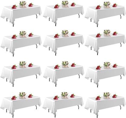 12 Pack White Table Cloth Rectangle Table 60 x 102 Inch Tablecloths for 6 Foot Rectangle Tables. Stain and Winkle Resistant Polyester Washable White Cloths for Parties