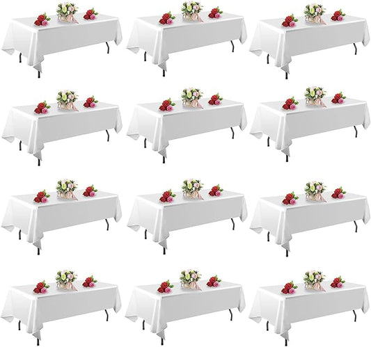 12 Pack White Table Cloth Rectangle Table 60 x 102 Inch Tablecloths for 6 Foot Rectangle Tables. Stain and Winkle Resistant Polyester Washable White Cloths for Parties