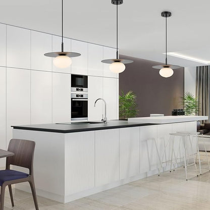 Modern Globe Pendant Lighting Milky White Glass Shade Matte Black Farmhouse Pendant Light 11.81" Dome Industrial Mid Century Hanging Ceiling Light Fixture Kitchen Island Dinning Room Bedroom