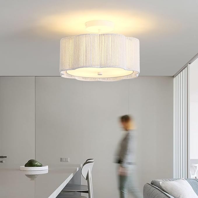 Rattan Ceiling Light Fixtures Flush Mount,3-Light Boho Light Fixtures Ceiling Mount for Bedroom,Close to Ceiling Light Modern Rattan Chandelier Lighting for Hallway Kitchen Dining Room(White)