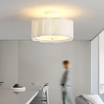 Rattan Ceiling Light Fixtures Flush Mount,3-Light Boho Light Fixtures Ceiling Mount for Bedroom,Close to Ceiling Light Modern Rattan Chandelier Lighting for Hallway Kitchen Dining Room(White)