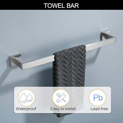 Brushed Nickel Bathroom Towel Bar Set Bathroom Accessories Hardware Set Including Towel Bar Towel Ring Coat Hook and Toilet Paper Holder with Shelf. Wall Mounted Stainless Steel