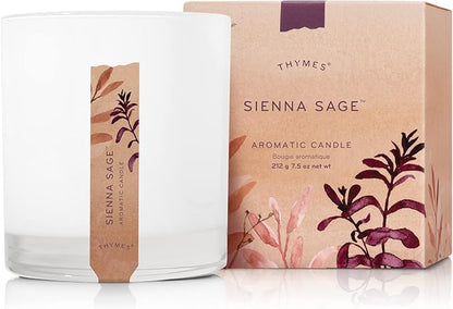 Thymes Aromatic Jar Candle - Sienna Sage Scented Candle for a Warm Home Fragrance - Notes of Palo Santo Wood, Clary Sage, and Amber - Matte White Candles (7.5 oz)
