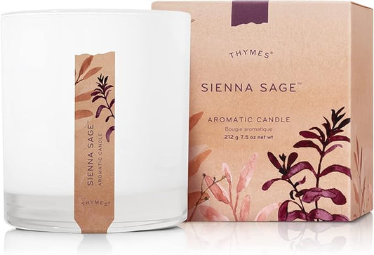 Thymes Aromatic Jar Candle - Sienna Sage Scented Candle for a Warm Home Fragrance - Notes of Palo Santo Wood, Clary Sage, and Amber - Matte White Candles (7.5 oz)