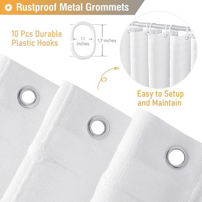 BTTN Stall Shower Curtain, 60x72 Inches Boho Farmhouse Linen Weighted Fabric Tassel Shower Curtain Set with 10 Plastic Hooks, Narrow French Country Neutral Textured Shower Curtains for Bathroom, White