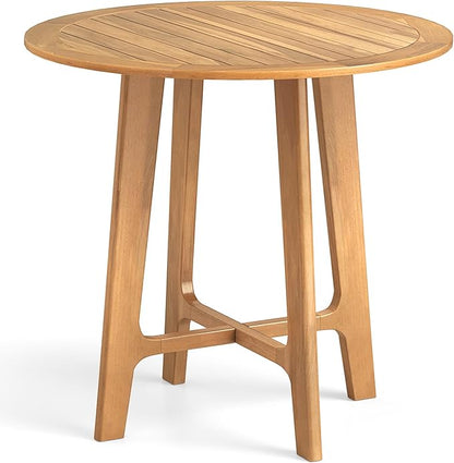 Tangkula 31.5” Patio Dining Table, Round Teak Wood Outdoor Dining Table w/Slatted Tabletop, X-Shaped Frame, 4 Sturdy Supporting Legs, Farmhouse Dining Furniture for Dining Room, Garden, Poolside