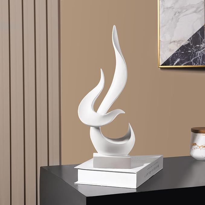 White Decor Modern Flame Statue, Decorative Objects Abstract Art Flame Statue for Living Room Dining Centerpiece