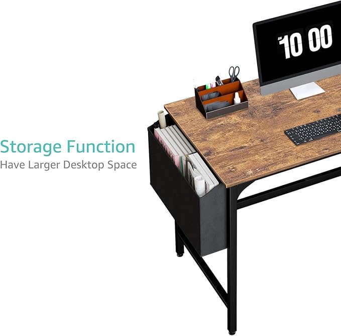 Lufeiya Computer Desk with Drawers - 40 Inch Work Reversible Small Desk for Bedroom Home Office, Simple Study Writing Table PC Desks with Drawer Storage Shelves, Rustic Brown