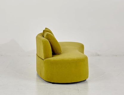 90" Curved Sofa with Throw Pillows, 4 Seater Luxury Velvet Couch with Half Moon Design and High-Density Foam, Ideal for Modern Living Room, Office & Apartment, Olive Green